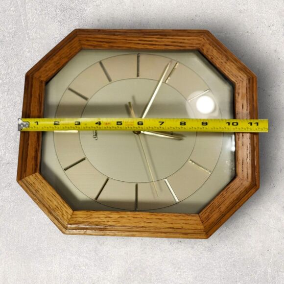 Vintage Sunbeam Quartz 882-627 Octagon Wood Wall Clock MCM Gold Tone Working - Picture 4 of 5